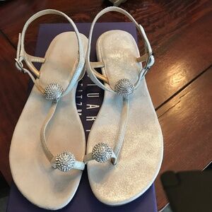 Stuart Weitzman “Balls of Fire” Suede Sandals in Silver - 7M